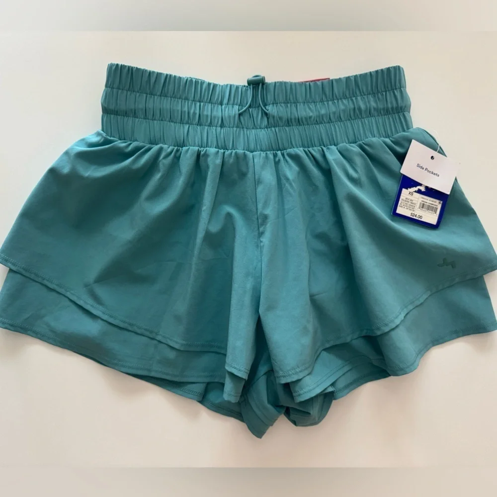 JoyLab Women’s Double Layer High Rise Athletic Shorts NWT Size XS Teal Green - Picture 1 of 6